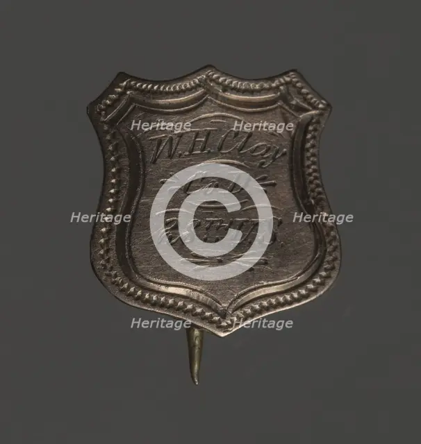 Shield-shaped identification pin for William H. Clay, 1864-65. Creator: Unknown.