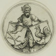 Shield with a Griffin's Foot and Shield with a Cock Held by a Moor, c. 1480. Creator: Martin Schongauer