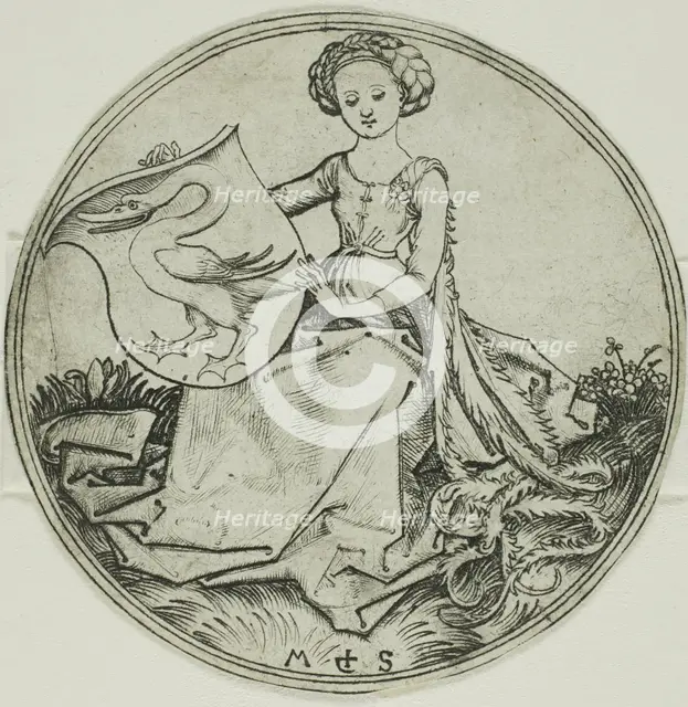 Shield with a Swan, Held by a Seated Lady, n.d. Creator: Martin Schongauer.