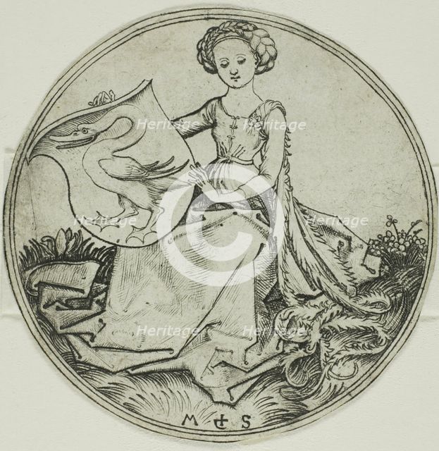 Shield with a Swan, Held by a Seated Lady, n.d. Creator: Martin Schongauer.