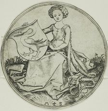 Shield with a Swan, Held by a Seated Lady, n.d. Creator: Martin Schongauer