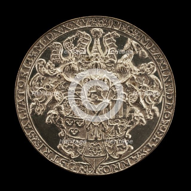 Shield with Helms and Crests [reverse], 1535. Creator: Reinhart, Hans.