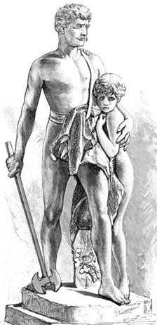 Shielding the Helpless: group by the late E. B. Stephens, in the Royal Academy Exhibition, 1883. Creator: Unknown