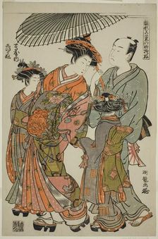 Shioginu of the Tsutaya, from the series "Models for Fashion: New Designs as Fresh..., c1777/78. Creator: Isoda Koryusai