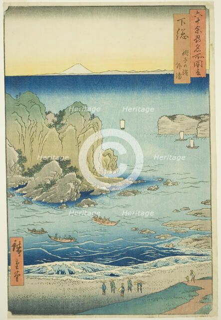 Shimosa Province: Choshi Beach on the Outer Bay (Shimosa, Choshi no hama Toura), from the ..., 1853. Creator: Ando Hiroshige.