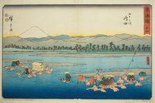 Shimada: The Oi River (Shimada, Oigawa)—No. 24, from the series "Fifty-three Station..., c. 1847/52. Creator: Ando Hiroshige