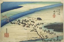 Shimada: The Suruga Bank of the Oi River (Shimada, Oigawa Sungan), from the series..., c. 1833/34. Creator: Ando Hiroshige