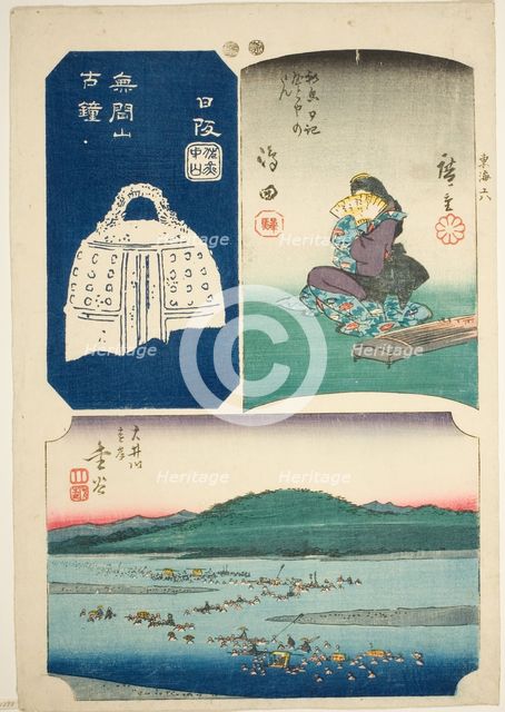 Shimada, Kanaya, and Nissaka, no. 6 from the series "Cutout Pictures of the Tokaido..., c. 1848/52. Creator: Ando Hiroshige.