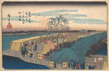 Shin Yoshiwara Nihon Tsutsumi Emonzaka Akatsuki, ca. 1835., ca. 1835. Creator: Ando Hiroshige