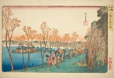 Shinobazu Pond at Ueno (Ueno Shinobazu no ike), from the series "Famous Places in..., c. 1832/34. Creator: Ando Hiroshige