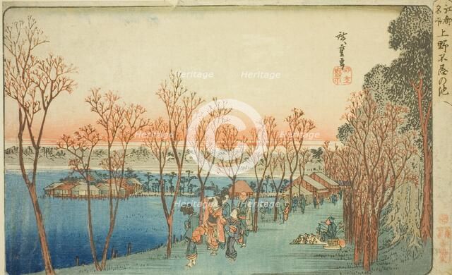 Shinobazu Pond at Ueno (Ueno Shinobazu no ike), from the series "Famous Places in..., c.1832/34. Creator: Ando Hiroshige.
