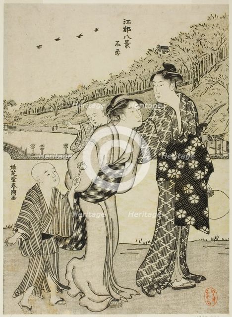 Shinobazu Pond, from the series "Eight Views of Edo (Koto hakkei)", c. 1780/1801. Creator: Katsukawa Shuncho.