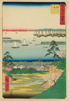 Shinagawa: View of the Station from Goten-yama, from the series The 53 Stations of the... 1855. Creator: Ando Hiroshige
