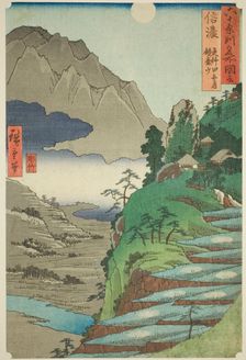 Shinano Province: The Moon Reflected in the Sarashina Rice Fields near Mount Kyodai (Shina..., 1853. Creator: Ando Hiroshige