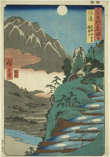 Shinano Province: The Moon Reflected in the Sarashina Rice Fields near Mount Kyodai (Shina..., 1853. Creator: Ando Hiroshige