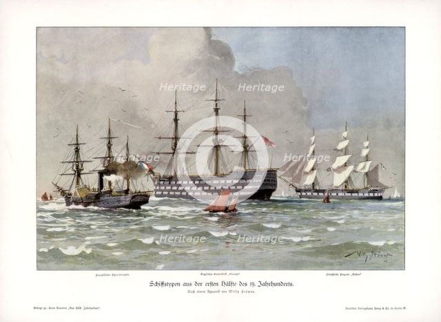 Ship types from the first half of the 19th century, (1900).Artist: Willy Stower