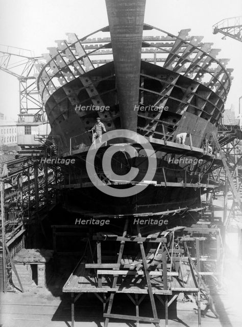 Ship under construction in Kockums shipyard, Malmö, Sweden, 1940s. Creator: Unknown.