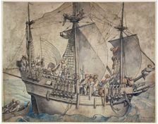 Ship with Revelling Sailors, Lansquenets and a Sutleress, c1532-1533. Creator: Hans Holbein the Younger