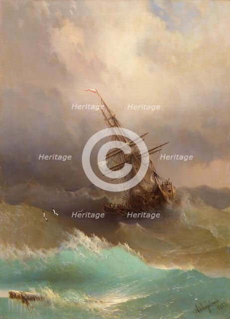Ship Amid the Stormy Sea, 1887. Creator: Ivan Aivazovsky.