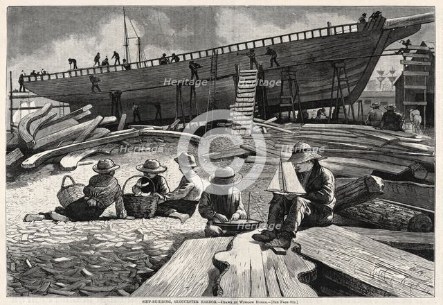 Ship-Building, Gloucester Harbor, 1873. Creator: Winslow Homer (American, 1836-1910).