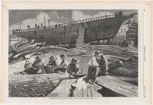 Ship-Building, Gloucester Harbor (Harper's Weekly, Vol. XVII), October 11, 1873. Creator: Unknown