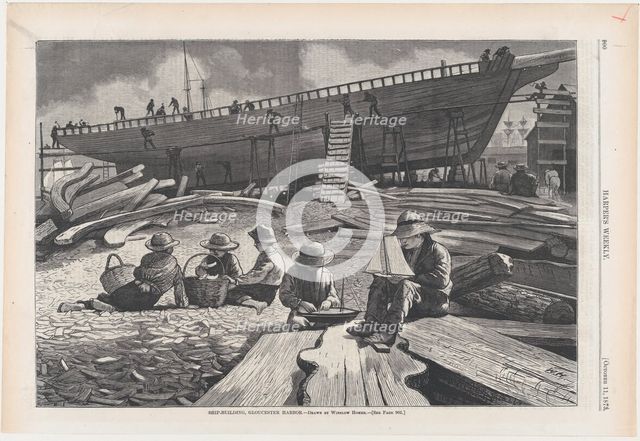 Ship-Building, Gloucester Harbor (Harper's Weekly, Vol. XVII), October 11, 1873. Creator: Unknown.