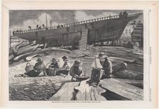 Ship-Building, Gloucester Harbor (Harper's Weekly, Vol. XVII), October 11, 1873. Creator: Unknown