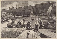 Ship-Building, Gloucester Harbor, published 1873. Creator: Winslow Homer