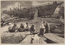Ship-Building, Gloucester Harbor, published 1873. Creator: Winslow Homer