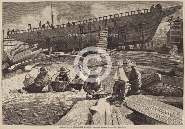 Ship-Building, Gloucester Harbor, published 1873. Creator: Winslow Homer.