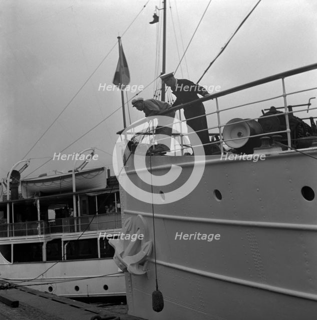 Ship by a quay, Stockholm harbour, Sweden, 1960. Creator: Torkel Lindeberg.