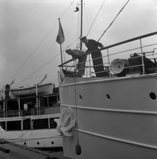 Ship by a quay, Stockholm harbour, Sweden, 1960. Creator: Torkel Lindeberg