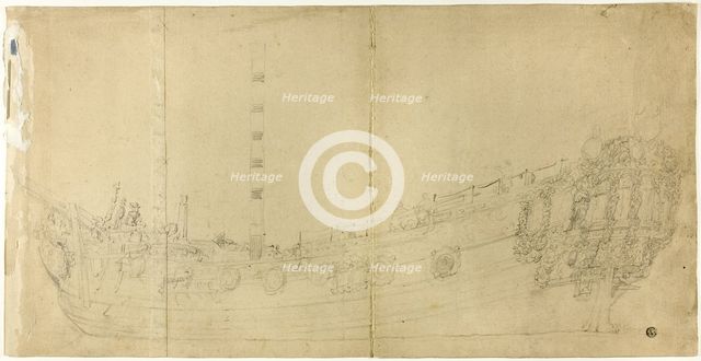 Ship Constructor's Drawing for Dutch Galleon, n.d. Creator: Willem van de Velde I.