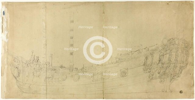 Ship Constructor's Drawing for Dutch Galleon, n.d. Creator: Willem van de Velde I.