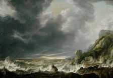 Ship in Distress off a Rocky Coast, about 1645. Creator: Simon de Vlieger