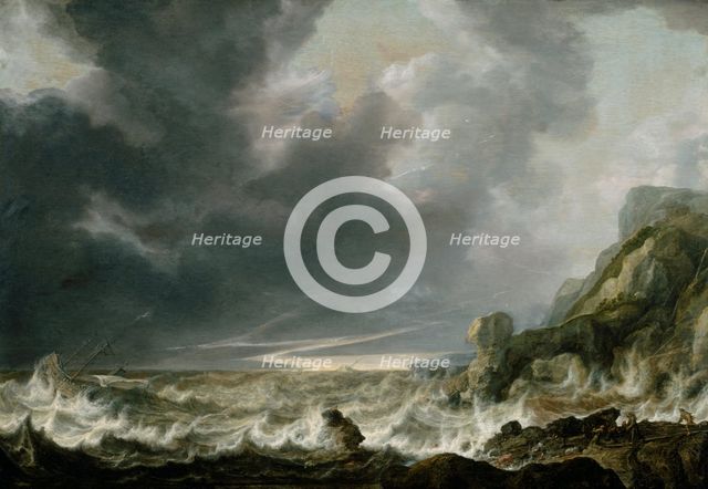 Ship in Distress off a Rocky Coast, about 1645. Creator: Simon de Vlieger.