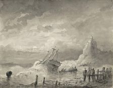 Ship in distress off the coast, c.1825-c.1875. Creator: Circle of Petrus Johannes Schotel