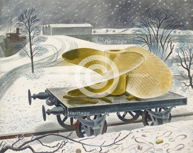 Ship's Screw on a Railway Truck, early 20th century. Artist: Eric Ravilious.