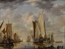 Shipping in a Calm at Flushing with a States General Yacht Firing a Salute, 1649. Creator: Jan van de Cappelle
