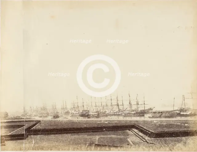 [Shipping in the Hooghly near Fort, Calcutta], 1850s. Creator: Captain R. B. Hill.