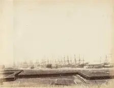 [Shipping in the Hooghly near Fort, Calcutta], 1850s. Creator: Captain R. B. Hill