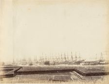 [Shipping in the Hooghly near Fort, Calcutta], 1850s. Creator: Captain R. B. Hill