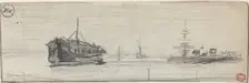 Shipping in the Port of London [recto], c. 1884. Creator: Felix Hilaire Buhot