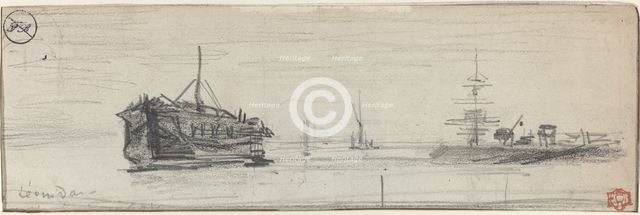 Shipping in the Port of London [recto], c. 1884. Creator: Felix Hilaire Buhot.