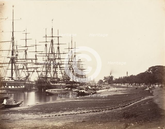 Shipping Lying in the Hoogly River, Calcutta, 1858-61. Creator: Unknown.
