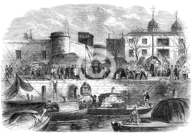 Shipping munitions of war at the Tower for Canada, 1861. Creator: Smyth.