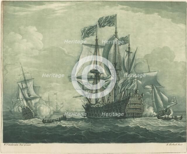 Shipping Scene with Man-of-War, 1720s. Creator: Elisha Kirkall.