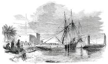 Shipping the Great Bull from Nimroud, at Morghill, on the Euphrates, 1850. Creator: Unknown