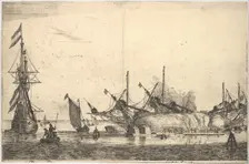 Ships Careened for Caulking the Hull, 17th century. Creator: Reinier Zeeman