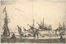 Ships Careened for Caulking the Hull, 17th century. Creator: Reinier Zeeman